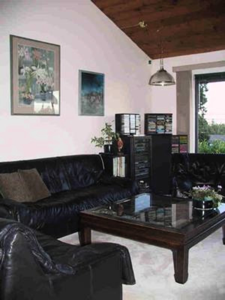 Living Room Vaulted ceiling and fantastic water views