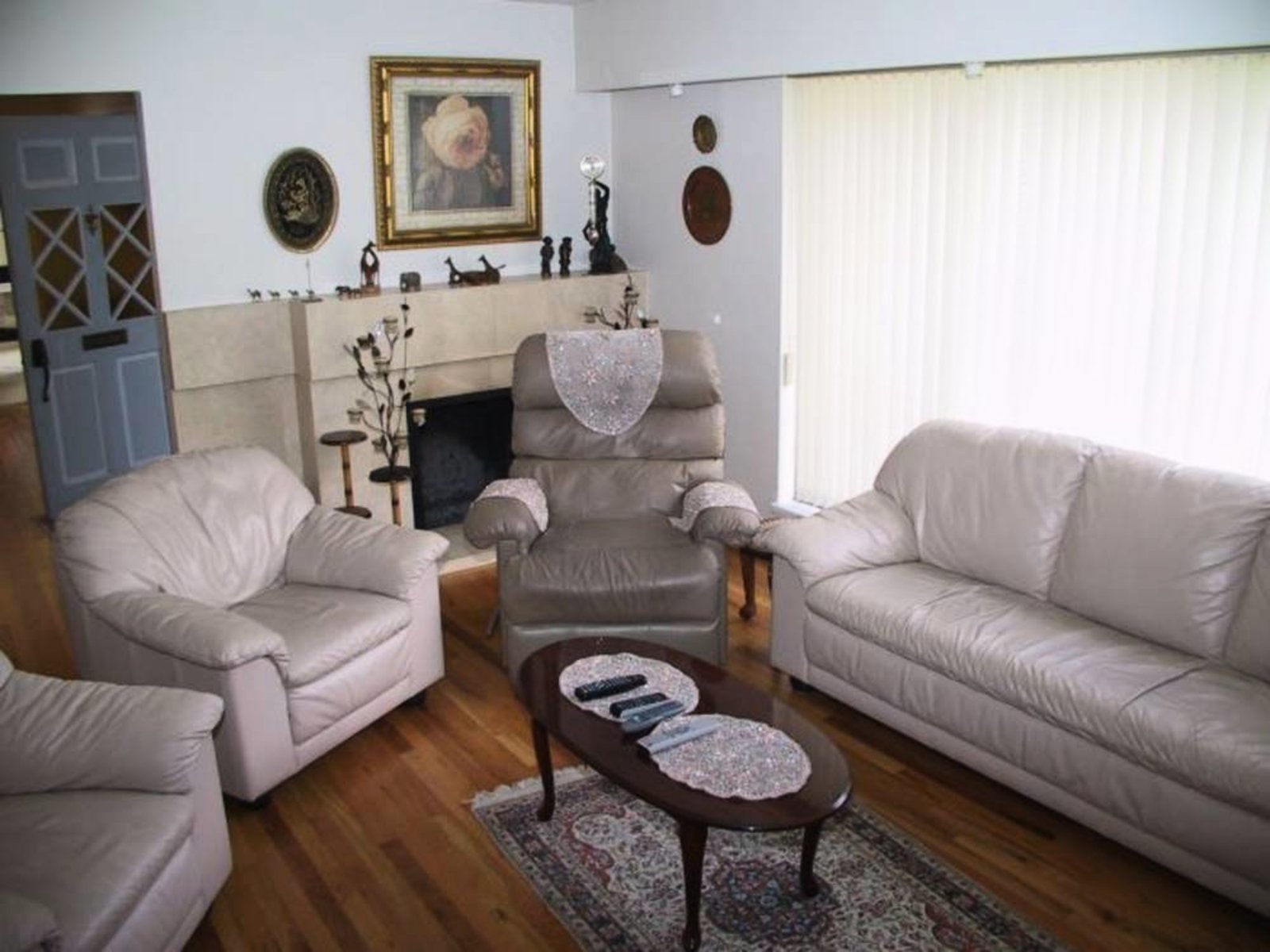 Living Room Hardwood Floors, Marble Fireplace